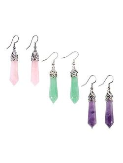 Kisspat Real Natural Quartz Stone Healing Point Crystal Chakra Dangle Earrings Valentine's day Mother's day Gift
