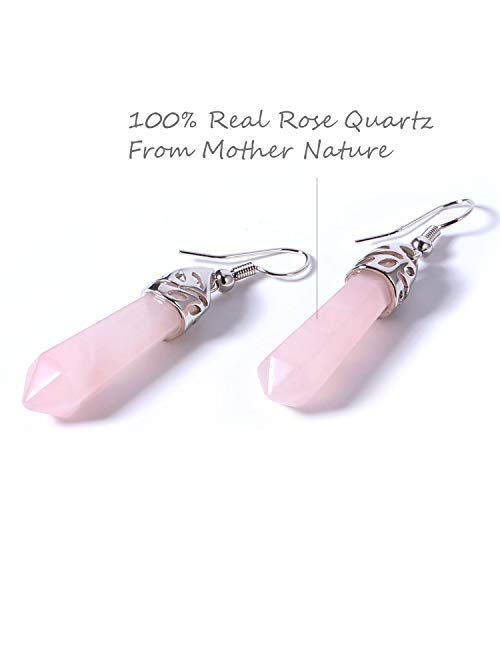 Kisspat Real Natural Quartz Stone Healing Point Crystal Chakra Dangle Earrings Valentine's day Mother's day Gift