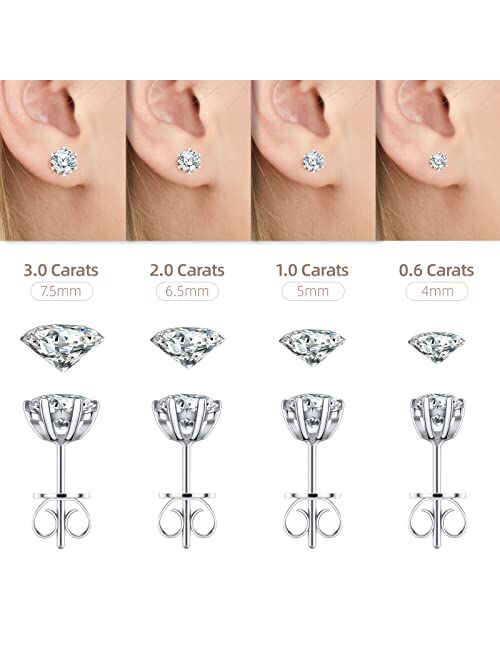 Onlylike Diamond Earrings for Women Men, Gifts for Wife Mom Girlfriend, 0.6ct-3ct D Color (VVS1) Moissanite Diamond Stud Earrings, Anniversary Jewelry Present for Wife, B
