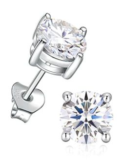 SILVERNANA Moissanite Stud Earrings D Color VVS1 Clarity Round Cut Lab Created Diamond Earrings 925 Sterling Silver Earrings with 18K White Gold Plated Hypoallergenic Ear