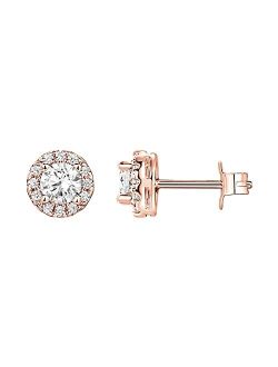 14K Gold Plated Sterling Silver Post Brilliant Round Faux Diamond Halo Earrings - Premium Cubic Zirconia in Rose Gold, White Gold and Yellow Gold