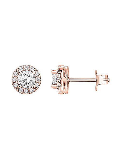 PAVOI 14K Gold Plated Sterling Silver Post Brilliant Round Faux Diamond Halo Earrings - Premium Cubic Zirconia in Rose Gold, White Gold and Yellow Gold