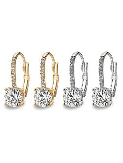 Yuphuny Ladies 1 Carat Diamond Pendant Earrings 18K Gold Plated Cubic Zirconia Hanging Lever Bridal Earrings Girls and Women's Fashion Jewelry