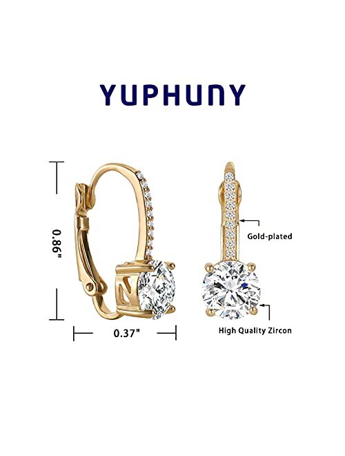 Yuphuny Ladies 1 Carat Diamond Pendant Earrings 18K Gold Plated Cubic Zirconia Hanging Lever Bridal Earrings Girls and Women's Fashion Jewelry