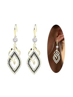Guyatan Dangle Earrings for Women and Teen Girls, 925 Silver Handmade Linear Swirl Wire Bohemian Boho Diamonds Earrings, Gifts for Wome (gold)