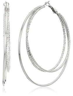 Smooth and Textured Wire Silver Hoop Earrings