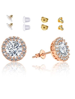 Anmao Stud Earrings Earrings for Girls Fashion Jewelry Cubic Zirconia Halo Earrings for Women Men