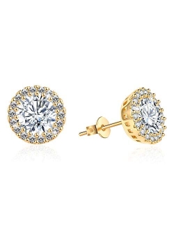 Anmao Stud Earrings Earrings for Girls Fashion Jewelry Cubic Zirconia Halo Earrings for Women Men