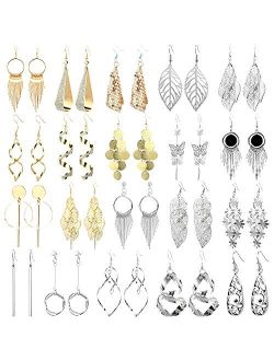 Esrich 20 Pairs Alloy Earrings with 8 PCS Gold,12 PCS Sliver,20 Styles of Earrings for Women Girls Jewelry Fashion and Christmas gifts Valentine Birthday Party
