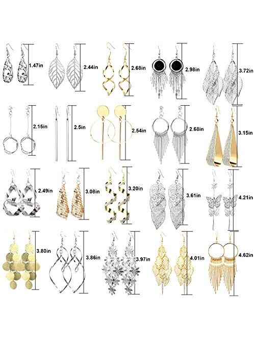 Esrich 20 Pairs Alloy Earrings with 8 PCS Gold,12 PCS Sliver,20 Styles of Earrings for Women Girls Jewelry Fashion and Christmas gifts Valentine Birthday Party