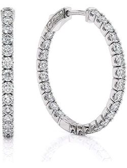 1 1/5 to 10 Carat Moissanite Inside Out Hoop Earrings for Women in 925 Sterling Silver with Gold Plating (G-H, VS, cttw, DEW) Secure Lock by Beverly Hills Jewelers