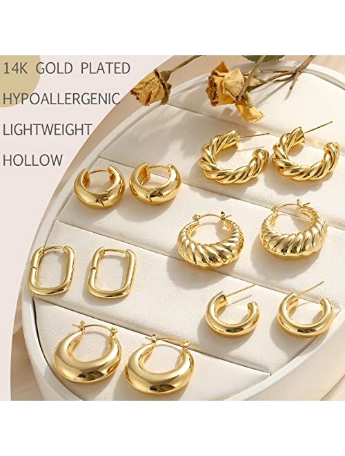 If You Gold Hoop Earrings for Women,14K Gold Plated Thick Hoop Earrings Pack, Chunky Hoops Set Hypoallergenic, Small Hoop Jewelry for Girls