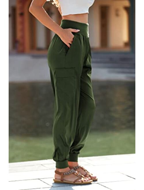 PRETTYGARDEN Women's Satin Jogger Pants Casual High Waist Long Lounge Pant Trousers with Pockets