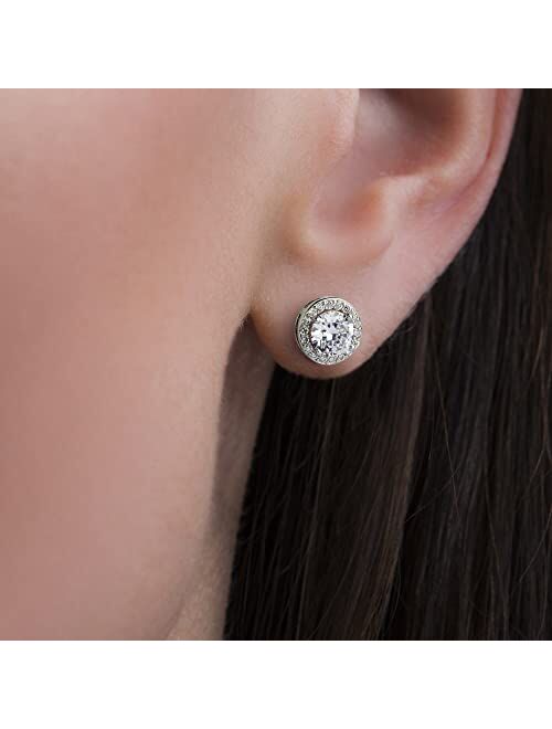 LESA MICHELE Women's Earrings - 925 Sterling Sliver Art Deco Bridal Wedding Halo Crystal Stud Earrings (2 Pack)