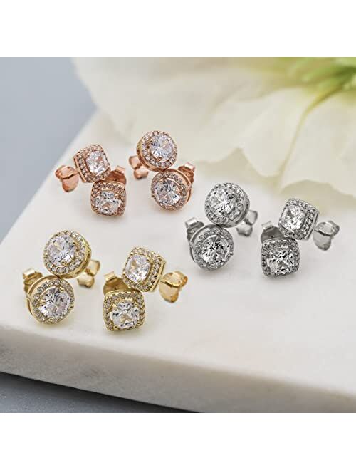 LESA MICHELE Women's Earrings - 925 Sterling Sliver Art Deco Bridal Wedding Halo Crystal Stud Earrings (2 Pack)