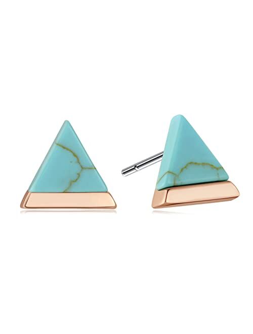 SISMIURRA Turquoise Stud Earrings for Women 18K Gold Plated Hypoallergenic Small Studs Geometric Nickel Free Earrings for Women Girls