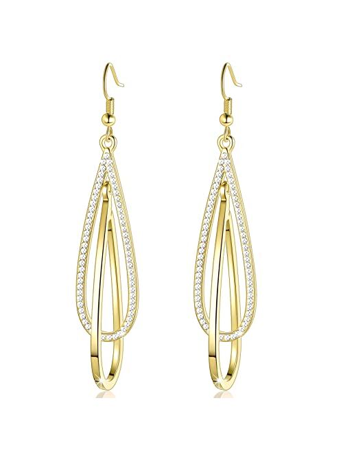 LOVE&CLOVER Earrings for women dangling, Crystal Drop Dangle Earrings Elliptical Ring Teardrop Women Girls Wedding Gift Rose Gold