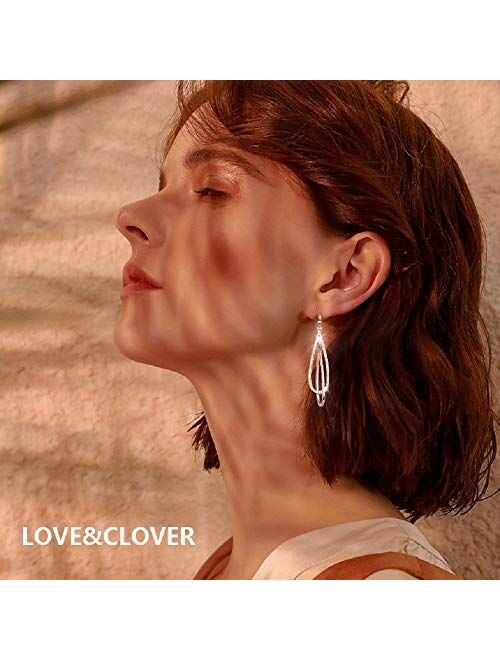 LOVE&CLOVER Earrings for women dangling, Crystal Drop Dangle Earrings Elliptical Ring Teardrop Women Girls Wedding Gift Rose Gold