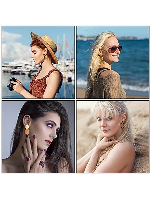 Ponpon 6-18 Pairs Earrings for Women, Lightweight Summer Earrings Straw Earrings Fashion Geometric Statement Hoop Dangle Drop Earrings for Women