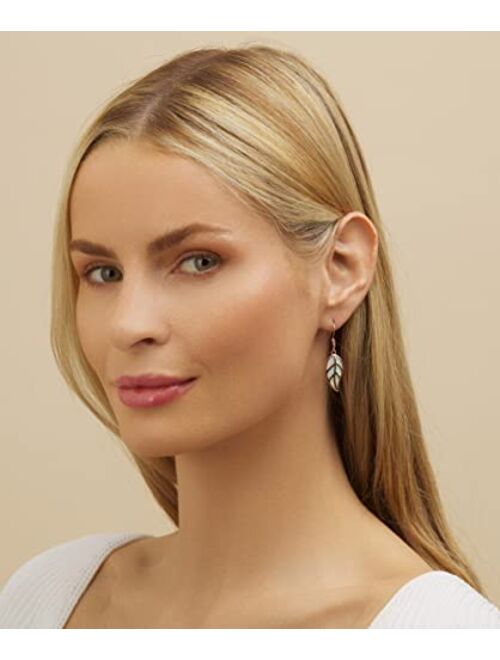 Barzel 18K White Gold/Rose Gold Plated Created White or Green Opal Leaf Drop Dangling Earrings