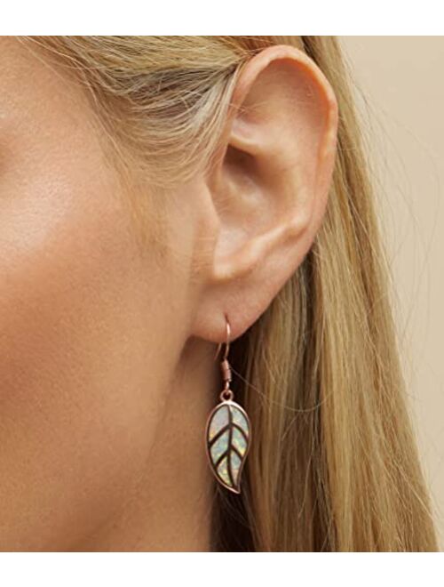Barzel 18K White Gold/Rose Gold Plated Created White or Green Opal Leaf Drop Dangling Earrings