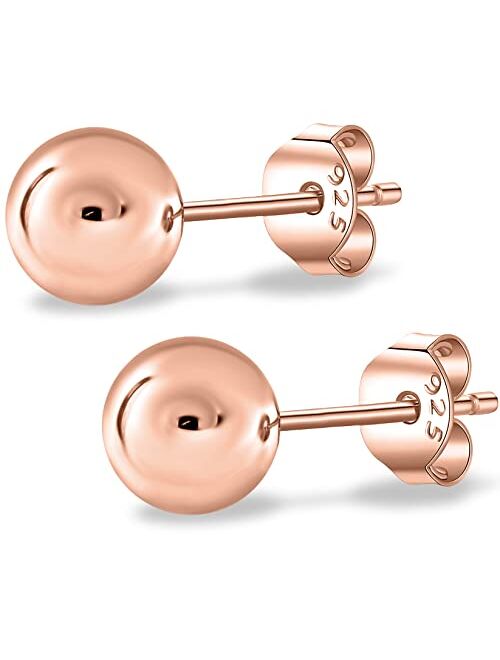 18k Gold Plated Sterling Silver Ball Stud Earrings 3mm-8mm, Hypoallergenic Women & Girls Studs Earring - By AceLay