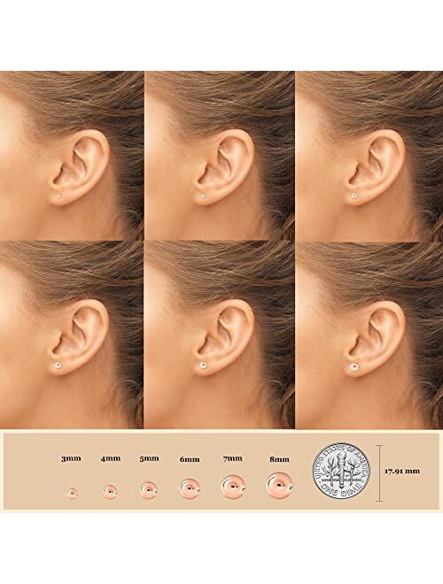18k Gold Plated Sterling Silver Ball Stud Earrings 3mm-8mm, Hypoallergenic Women & Girls Studs Earring - By AceLay