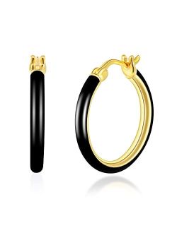 Kosiner Women's Enamel Hoop Earrings - Classic Style in 14K Gold Plating - Ideal Jewelry Preppy Jewelry Gift for Girls and Women