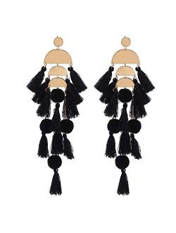 Funojoy Colorful Tassel Earrings for Women Bohemian Beaded Statement Earrings Dangle for Women Vocation Birthday Prom Bridal Holiday Party