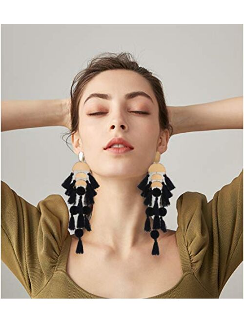 Funojoy Colorful Tassel Earrings for Women Bohemian Beaded Statement Earrings Dangle for Women Vocation Birthday Prom Bridal Holiday Party