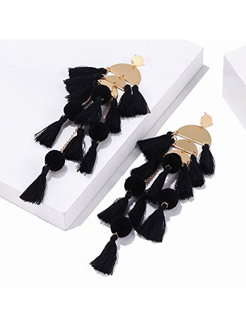 Funojoy Colorful Tassel Earrings for Women Bohemian Beaded Statement Earrings Dangle for Women Vocation Birthday Prom Bridal Holiday Party