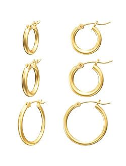 Gacimy Gold Hoop Earrings for Women 14K Real Gold Plated Hoops with 925 Sterling Silver Post