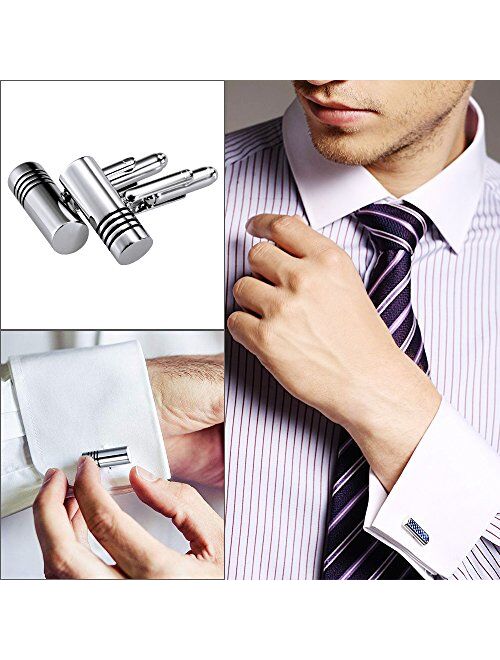 Lictin Men's Cufflinks Cuff Links for Men, Stainless Steel Classic Tone Cufflinks Black Striped Cuff Links Shirt Suit Cufflinks, 5 Pairs