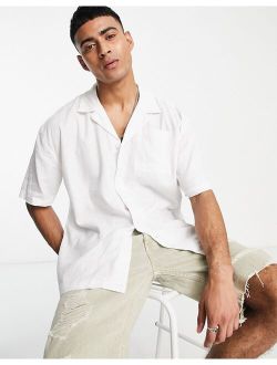 oversized short sleeve linen mix shirt in white
