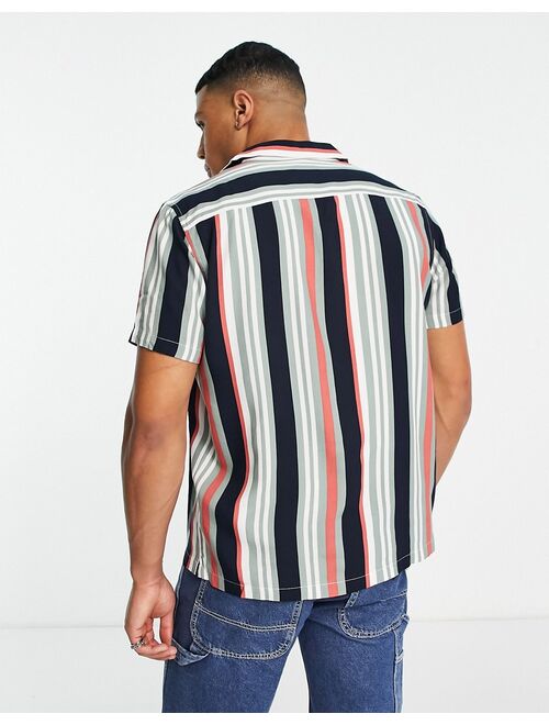 New Look short sleeve revere collar shirt with stripes in khaki