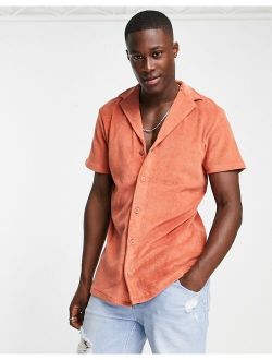short sleeve terrycloth shirt with revere collar in burnt orange - part of a set