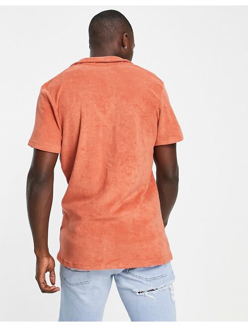 New Look short sleeve terrycloth shirt with revere collar in burnt orange - part of a set