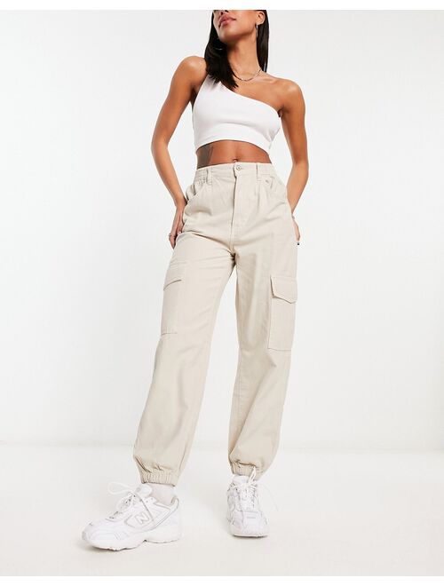 Buy Bershka cuffed cargo pants in stone online Topofstyle