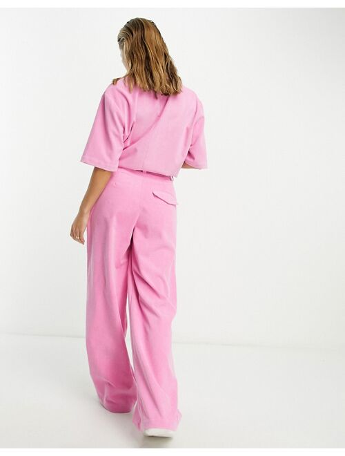 ASOS DESIGN drapey wide leg pants in baby corduroy pink - part of a set