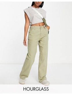 Hourglass minimal cargo pants in khaki with contrast stitching