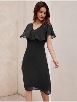 Women Chiffon Ruffle Cape Cocktail Dresses for Party Wedding