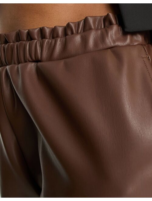 ASOS DESIGN Tall faux leather paperbag shorts in chocolate