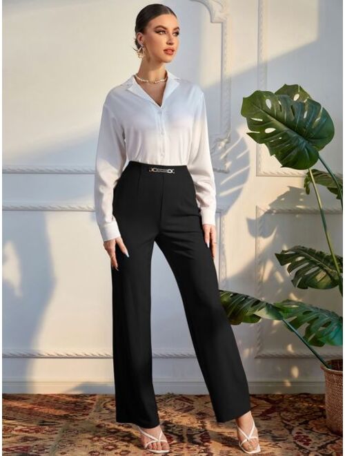 Shein Solid Button Front Blouse & Pants