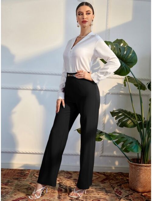 Shein Solid Button Front Blouse & Pants