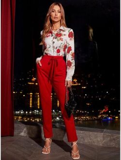 Unity Floral Button Up Blouse With Belted Pants