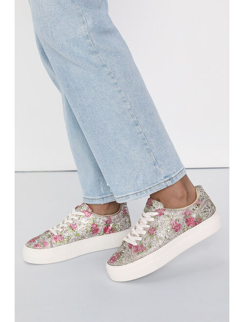 Betsey Johnson SB-Sidny Silver Floral Rhinestone Platform Sneakers