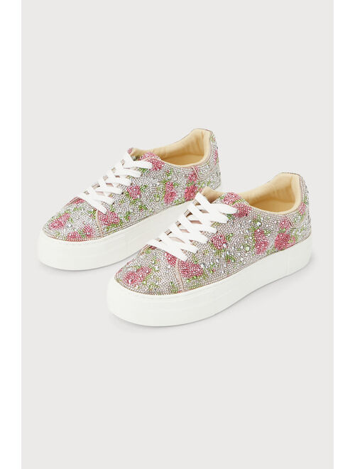 Betsey Johnson SB-Sidny Silver Floral Rhinestone Platform Sneakers