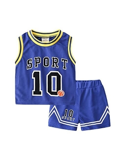 Volunboy Kids Sports Shorts Sets Boys Jerseys Tracksuit 2 Piece Basketball Performance Tank Top and Mesh Shorts Set