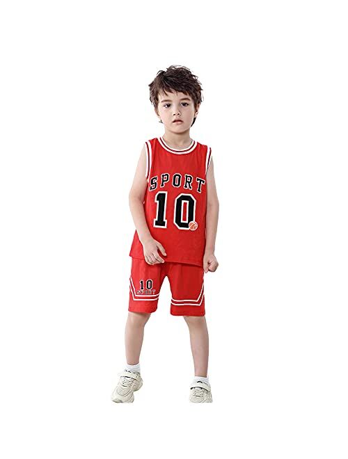 Volunboy Kids Sports Shorts Sets Boys Jerseys Tracksuit 2 Piece Basketball Performance Tank Top and Mesh Shorts Set