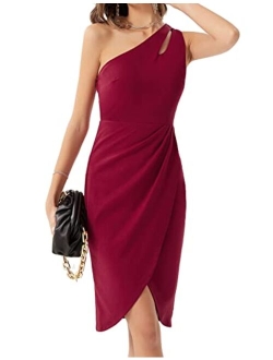 2023 One Shoulder Dresses for Women Sexy Cutout Ruched Bodycon Sleeveless Cocktail Party Dress